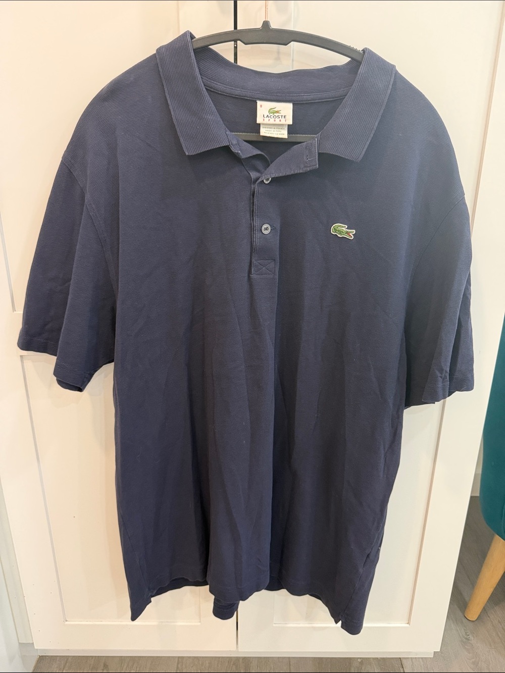Lacoste Men's Navy Short-Sleeve Polo with Green Croc
